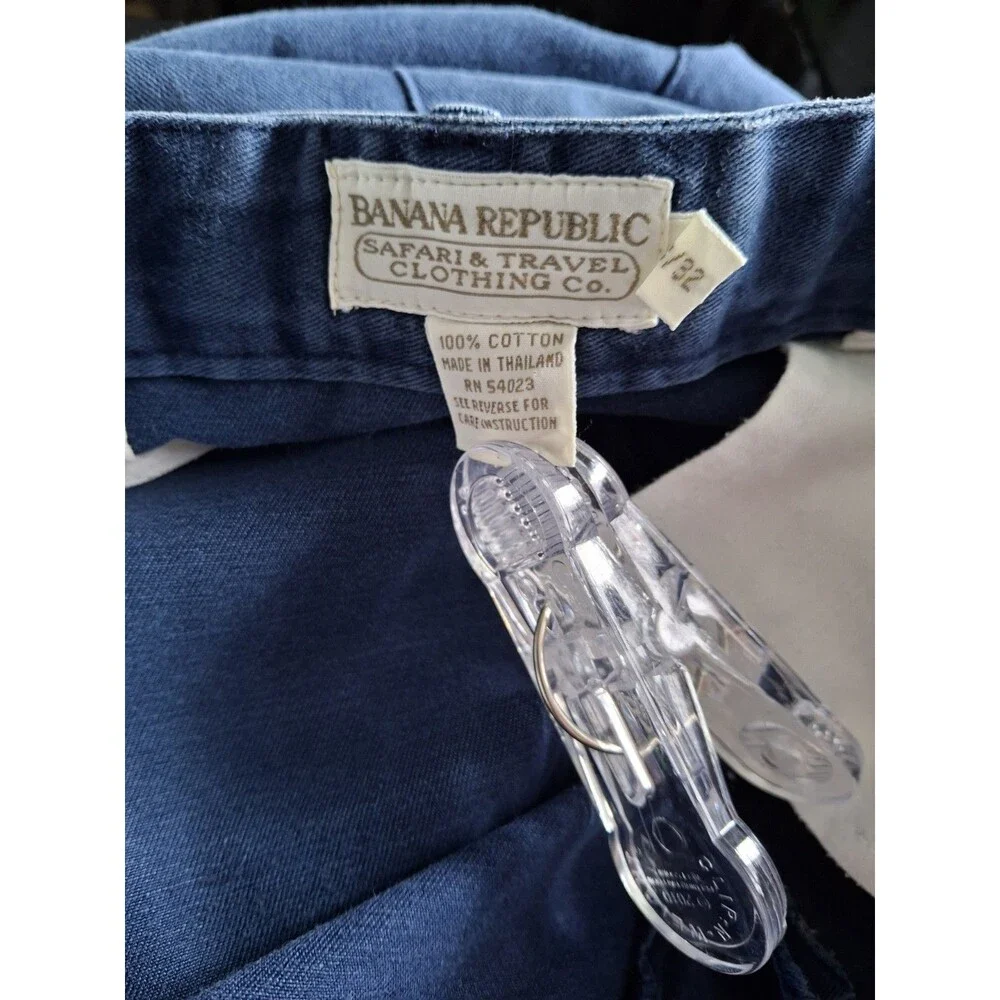 Vintage Banana Republic Safari Travel Pants Mens 38x32 Pleated Navy Blue 90s Y2K